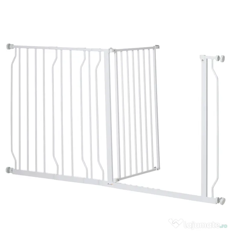 Poarta de Siguranta PawHut pentru Caini din Otel si ABS, Portita pentru Caini Extensibila 75-145cm pentru Scari si Usi, Alb | Aosom Romania