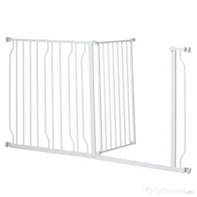 Poarta de Siguranta PawHut pentru Caini din Otel si ABS, Portita pentru Caini Extensibila 75-145cm pentru Scari si Usi, Alb | Aosom Romania