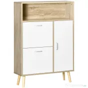 HOMCOM Pantofar cu 2 usi rabatabile si dulap, reglabil, natural, alb