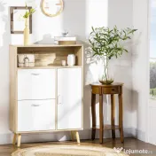 HOMCOM Pantofar cu 2 usi rabatabile si dulap, reglabil, natural, alb