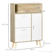 HOMCOM Pantofar cu 2 usi rabatabile si dulap, reglabil, natural, alb