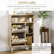 HOMCOM Pantofar cu 2 usi rabatabile si dulap, reglabil, natural, alb