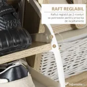 HOMCOM Pantofar cu 2 usi rabatabile si dulap, reglabil, natural, alb