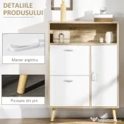 HOMCOM Pantofar cu 2 usi rabatabile si dulap, reglabil, natural, alb