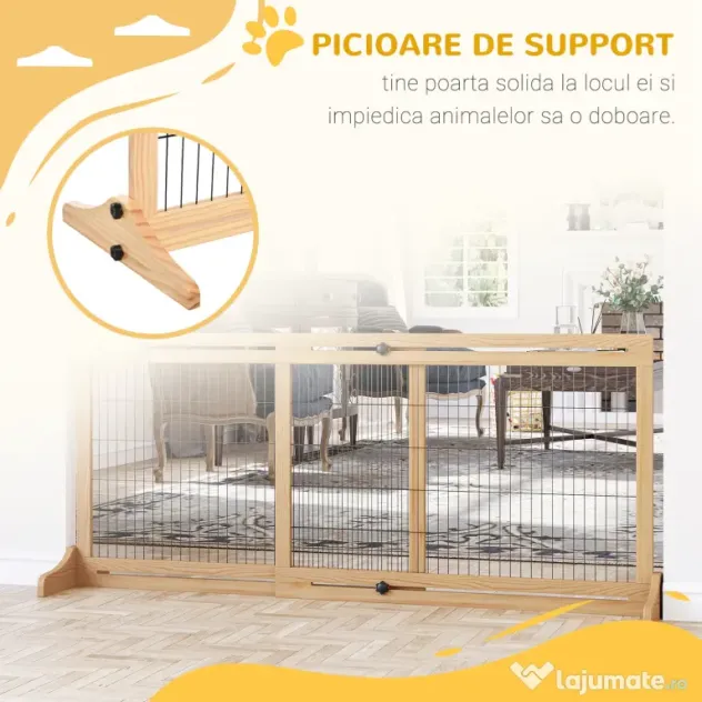 PawHut Poarta Extra Lata Independenta de 183x36x70cm pentru Animale de Companie, cu Lungime Reglabila, Bariere pentru Casa, Usa, Hol, Natur