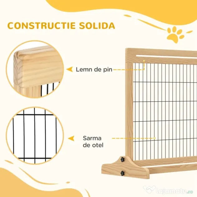 PawHut Poarta Extra Lata Independenta de 183x36x70cm pentru Animale de Companie, cu Lungime Reglabila, Bariere pentru Casa, Usa, Hol, Natur