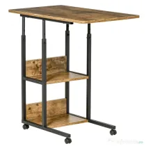 HOMCOM Măsuță de Sufragerie Noptieră Reglabilă în Înălțime Design Rustic Maro | Aosom Romania