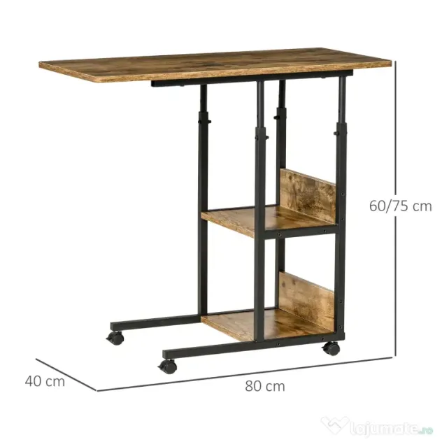 HOMCOM Măsuță de Sufragerie Noptieră Reglabilă în Înălțime Design Rustic Maro | Aosom Romania