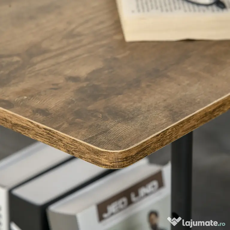 HOMCOM Măsuță de Sufragerie Noptieră Reglabilă în Înălțime Design Rustic Maro | Aosom Romania