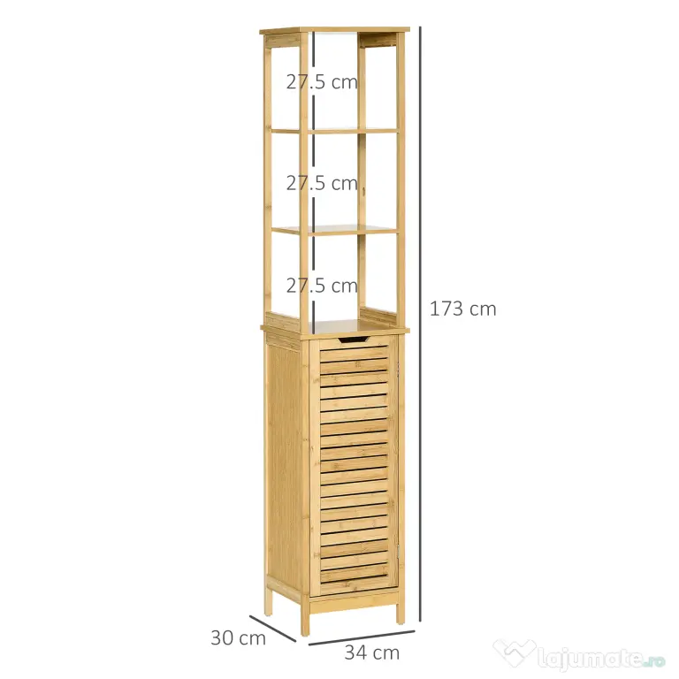 Kleankin Turn Mobilier Baie, Spațiu Depozitare Vertical, Lemn, 34x30x173cm, Design Compact | Aosom Romania