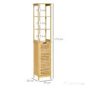 Kleankin Turn Mobilier Baie, Spațiu Depozitare Vertical, Lemn, 34x30x173cm, Design Compact | Aosom Romania