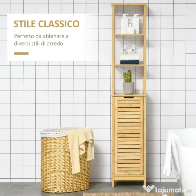 Kleankin Turn Mobilier Baie, Spațiu Depozitare Vertical, Lemn, 34x30x173cm, Design Compact | Aosom Romania