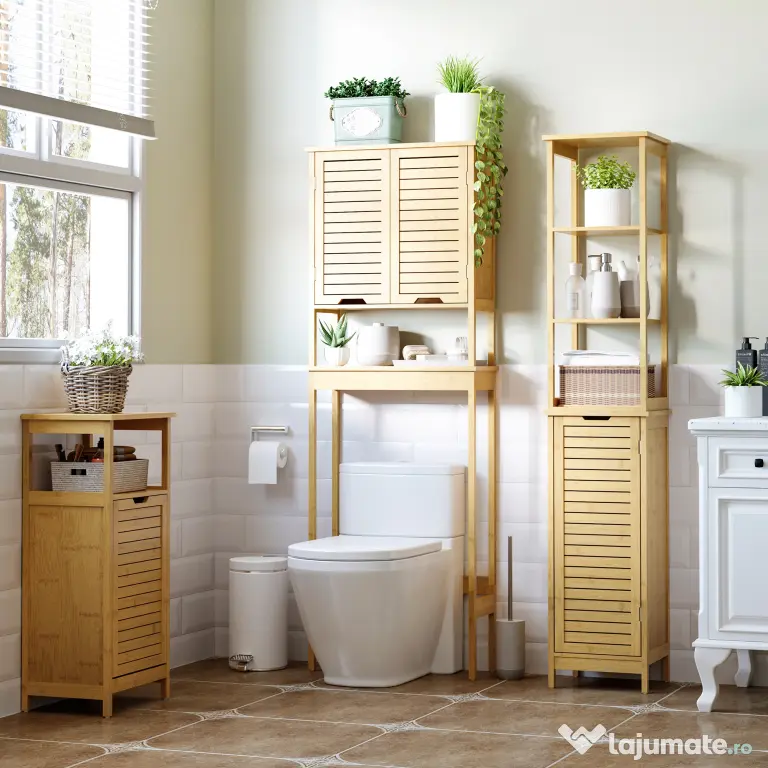 Kleankin Turn Mobilier Baie, Spațiu Depozitare Vertical, Lemn, 34x30x173cm, Design Compact | Aosom Romania