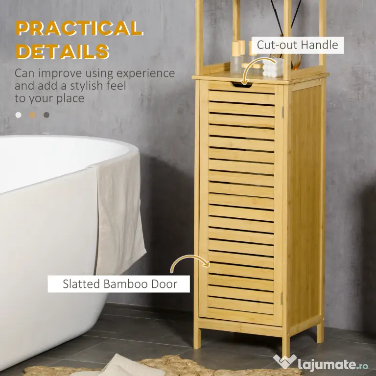 Kleankin Turn Mobilier Baie, Spațiu Depozitare Vertical, Lemn, 34x30x173cm, Design Compact | Aosom Romania