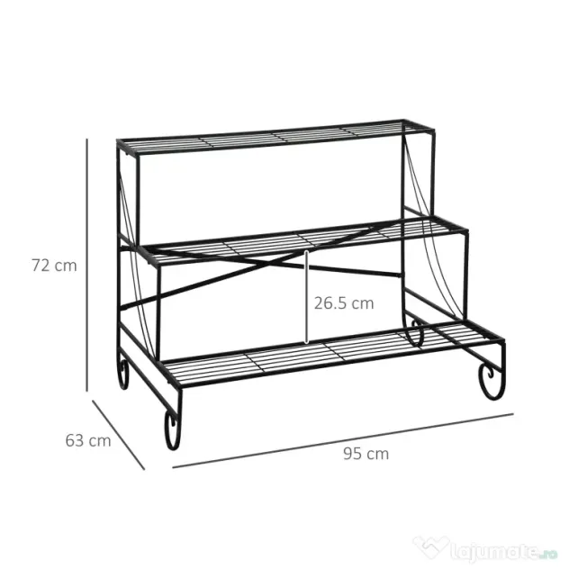Outsunny Suport pentru Plante din Fier Forjat, Scara Suport pentru Ghivece pentru Exterior pe 3 Niveluri, Negru