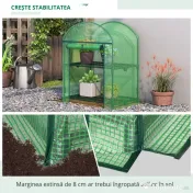Outsunny Mini Seră de Grădină cu 2 Rafturi Metalice și Acoperiș PE, Seră Compactă pentru Balcon și Terasă, 69x49x91 cm, Verde | Aosom Romania