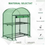 Outsunny Mini Seră de Grădină cu 2 Rafturi Metalice și Acoperiș PE, Seră Compactă pentru Balcon și Terasă, 69x49x91 cm, Verde | Aosom Romania