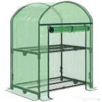 Outsunny Mini Seră de Grădină cu 2 Rafturi Metalice și Acoperiș PE, Seră Compactă pentru Balcon și Terasă, 69x49x91 cm, Verde