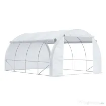 Outsunny Seră cu Tunel cu Ușă, Panouri și 8 Ferestre Rulabile, în Oțel Zincat și PE, 3.97x3x2 m, Alb | Aosom Romania
