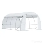 Outsunny Sera Tip Tunel cu Ușă, Panouri și 8 Ferestre Rulabile, din Oțel Galvanizat și PE, 3.97x3x2 m, Alb
