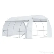 Outsunny Sera Tip Tunel cu Ușă, Panouri și 8 Ferestre Rulabile, din Oțel Galvanizat și PE, 3.97x3x2 m, Alb 