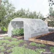 Outsunny Sera Tip Tunel cu Ușă, Panouri și 8 Ferestre Rulabile, din Oțel Galvanizat și PE, 3.97x3x2 m, Alb 