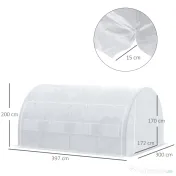 Outsunny Sera Tip Tunel cu Ușă, Panouri și 8 Ferestre Rulabile, din Oțel Galvanizat și PE, 3.97x3x2 m, Alb 