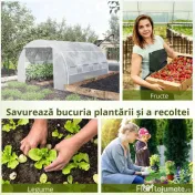Outsunny Sera Tip Tunel cu Ușă, Panouri și 8 Ferestre Rulabile, din Oțel Galvanizat și PE, 3.97x3x2 m, Alb 