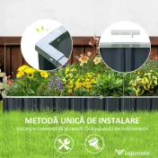 Outsunny Strat de Cultivare Ridicat, Modular și Fără Fund din Oțel Zincat, 258x90x30 cm, Gri Închis 