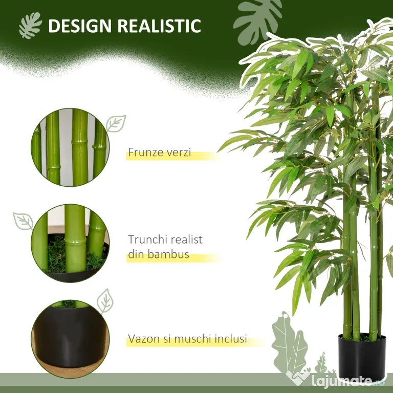 HOMCOM planta artificiala bambus in ghiveci, 140 cm | Aosom Romania