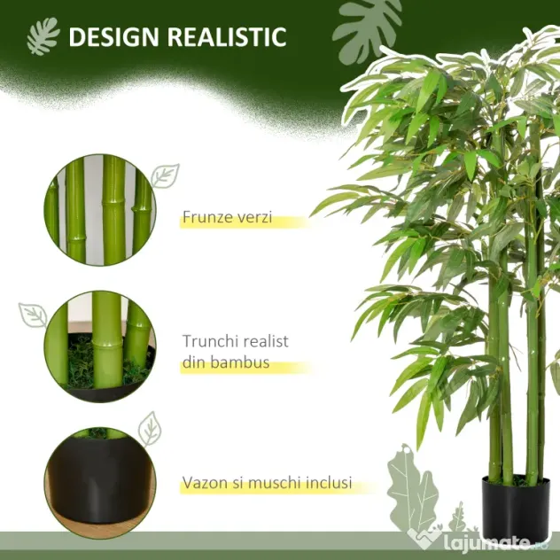 HOMCOM planta artificiala bambus in ghiveci, 140 cm | Aosom Romania