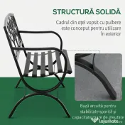 Banca pentru gradina Outsunny, cu 2 locuri, otel si fonta, cu spatar decorat, negru | Aosom Romania 