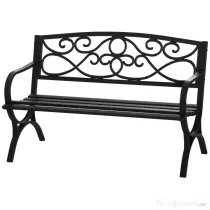 Outsunny Bancuta pentru gradina 2 locuri din otel si fonta cu brate si decoratiune, 128x58.5x85cm, negru