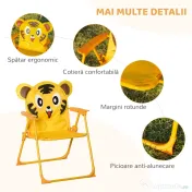 Outsunny Set de Exterior pentru Copii, 4 Piese cu 2 Scaune Pliabile, Umbrelă de Grădină și Masă Rotundă, Set din Oțel și Țesătură Oxford Galben