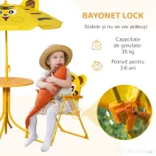 Outsunny Set de Exterior pentru Copii, 4 Piese cu 2 Scaune Pliabile, Umbrelă de Grădină și Masă Rotundă, Set din Oțel și Țesătură Oxford Galben