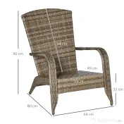 Outsunny Scaun Adirondack din Ratan pentru Grădină cu Perne Moi Spătar Înalt Curbat și Cotiere Albastru Deschis | Aosom Romania