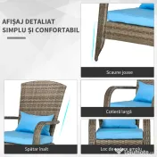 Outsunny Scaun Adirondack din Ratan pentru Grădină cu Perne Moi Spătar Înalt Curbat și Cotiere Albastru Deschis | Aosom Romania