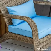 Outsunny Scaun Adirondack din Ratan pentru Grădină cu Perne Moi Spătar Înalt Curbat și Cotiere Albastru Deschis | Aosom Romania