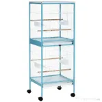 PawHut Colivie pentru Pasari 2 in 1 Voliera pentru Interior cu 4 Roti Pivotante, Tavi Detasabile si Recipiente din plastic, 51,5x50x140cm, Albastra