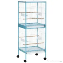 PawHut Colivie pentru Păsări, Volieră cu 4 Roți Pivotante, Tăvi Detașabile și Recipiente din Plastic, 51,5x50x140 cm, Albastru | Aosom Romania