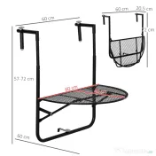 Outsunny masa de agatat pentru balcon, masuta metalica de instalare pe perete, Neagra 