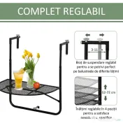 Outsunny masa de agatat pentru balcon, masuta metalica de instalare pe perete, Neagra 