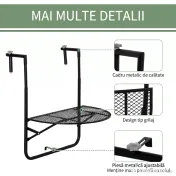 Outsunny masa de agatat pentru balcon, masuta metalica de instalare pe perete, Neagra 