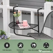 Outsunny masa de agatat pentru balcon, masuta metalica de instalare pe perete, Neagra 