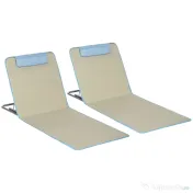 Outsunny Set 2 Șezlonguri cu Spătar Reglabil pe 5 Niveluri, Tetieră și Geantă de Transport, 124x53x35-45 cm, Bej | Aosom Romania 