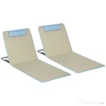 Outsunny Set 2 Șezlonguri cu Spătar Reglabil pe 5 Niveluri, Tetieră și Geantă de Transport, 124x53x35-45 cm, Bej | Aosom Romania