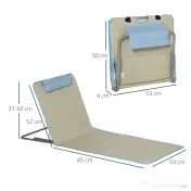 Outsunny Set 2 Șezlonguri cu Spătar Reglabil pe 5 Niveluri, Tetieră și Geantă de Transport, 124x53x35-45 cm, Bej | Aosom Romania 