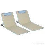 Outsunny Set 2 Șezlonguri de Plajă Pliabile cu Spătar Reglabil și Tetieră, 53x124x35-45 cm, Bej și Albastru