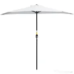 Outsunny Umbrelă Semicirculară de Perete cu Deschidere cu Manivelă și 5 Spițe, 2.6x1.35x2.3 m, Alb | Aosom Romania