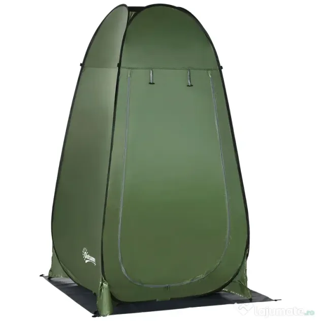 Outsunny Cort de Duș pentru Camping cu Ușă cu Fermoar, Geantă de Transport și Buzunar, 126x124x189 cm, Verde Închis | Aosom Romania